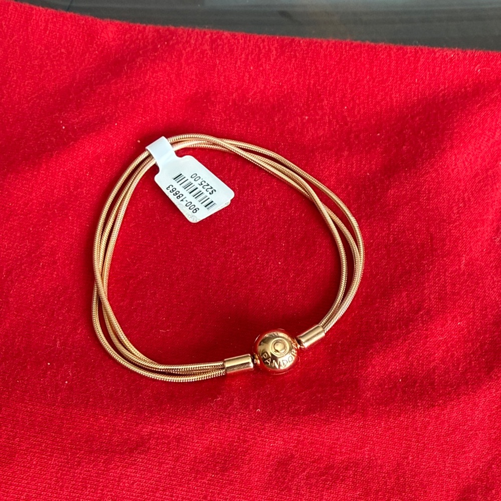Pandora triple strand Rose Bracelet with Signature Clasp 7.5